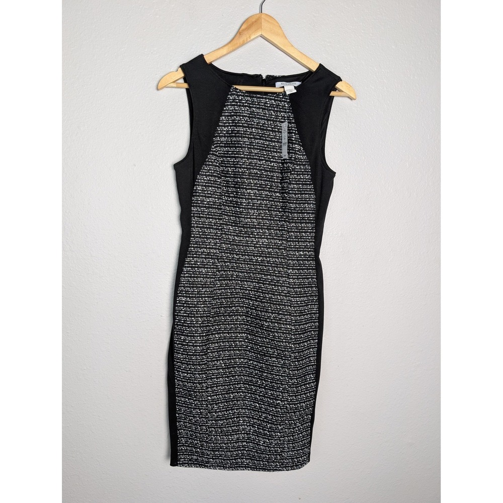 White House Black Market Dress Womens 2 Black Knee Length Sheath Tweed Lined Zip